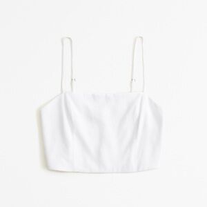 A&F Crinkle Textured Squareneck Set Top - M, White